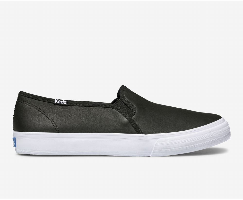 Women's Keds Double Decker Leather Slip Ons Black 9630284GW - South Africa